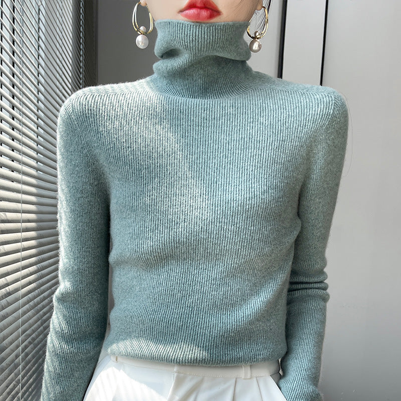 Women's Slim Roll Neck Sweater made of Cashmere Mix with Extra Long Sleeve Cuffs Mune Fashion