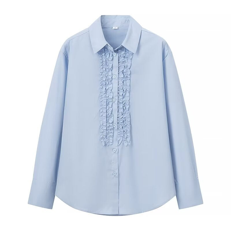 Women's Ruffled Blouse with Kent Collar and Loose Fit Mune Fashion