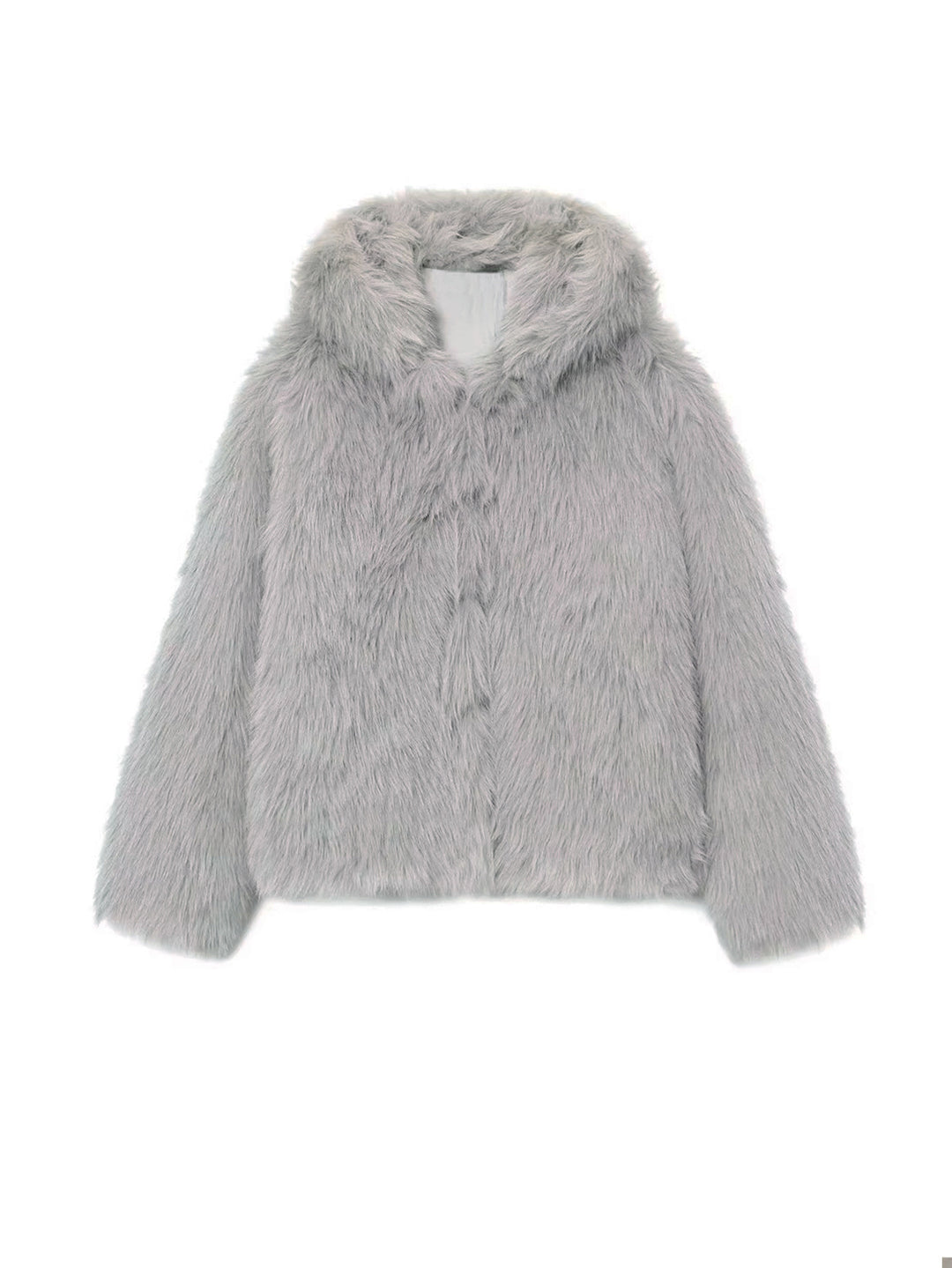 Women's Cropped Faux Fur Jacket with Hood, Dense Long Pile and Boxy Silhouette Mune Fashion
