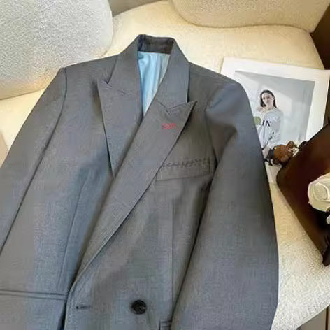 Women's Double-Breasted Oversize Blazer with Narrow Lapels, Inner Lining & Flap Pockets Mune Fashion
