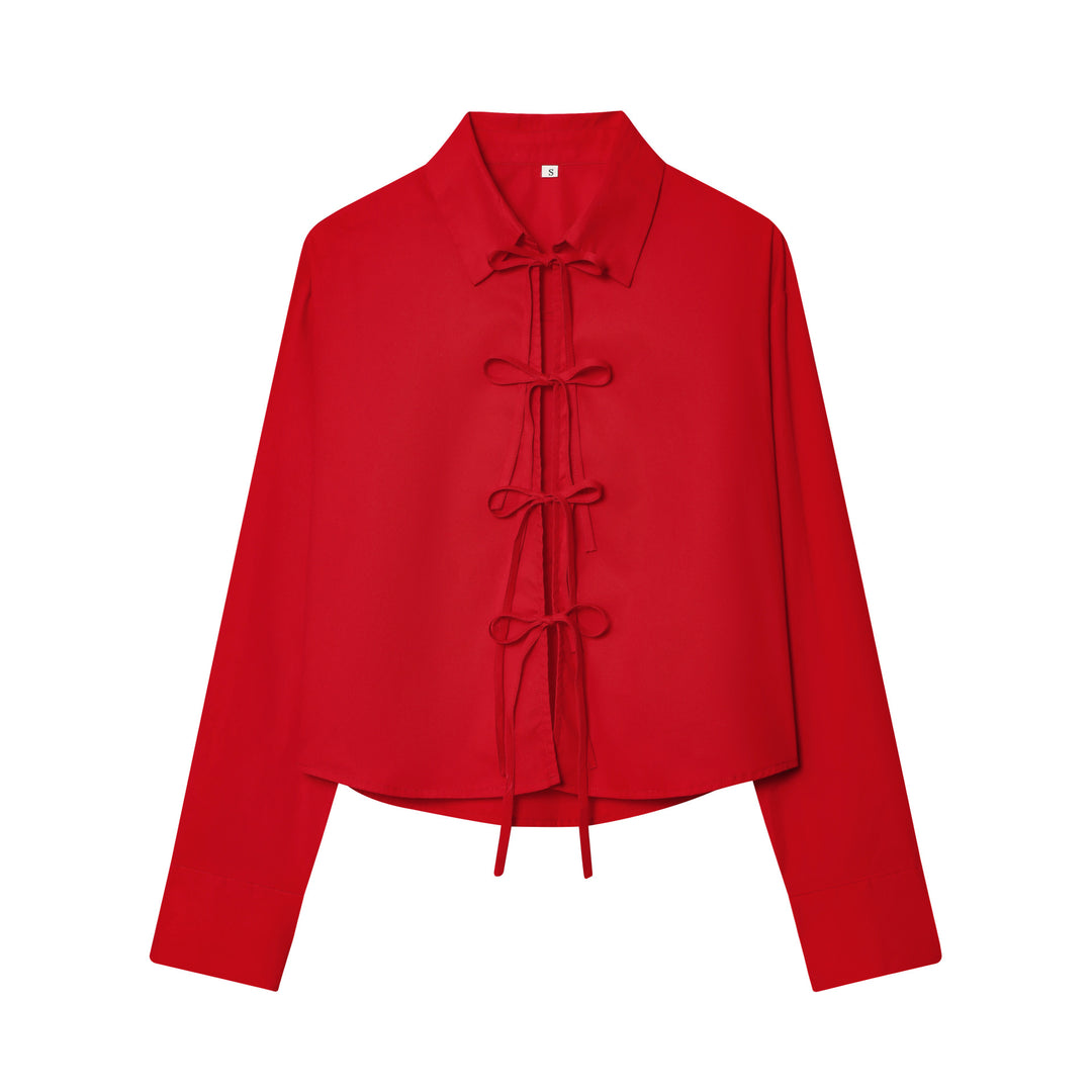 Women's striped blouse with tie front, shirt collar, and wide cuff sleeves Mune Fashion