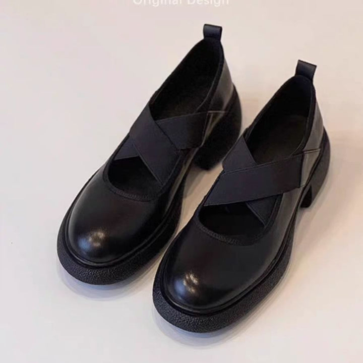 Women's Mary-Jane Slipper with elastic cross straps and profiled platform sole design Mune Fashion
