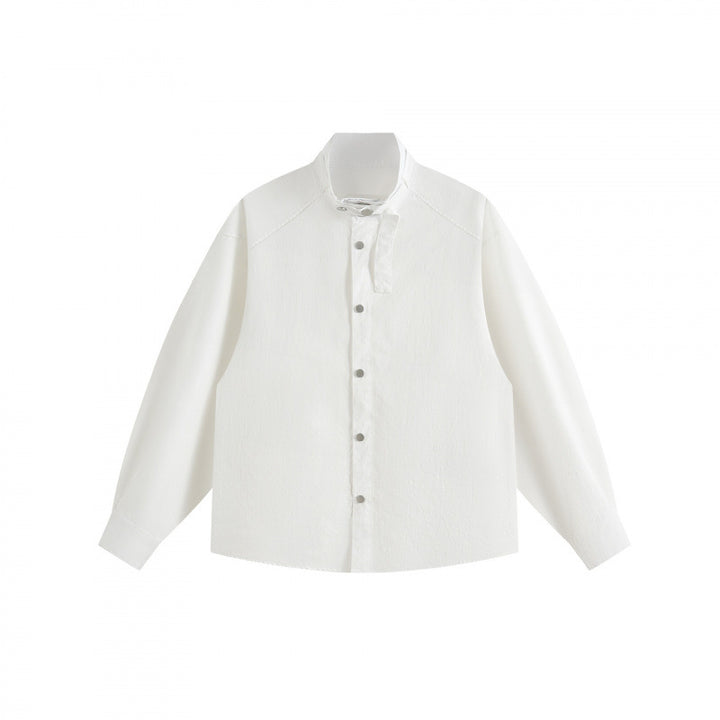 Unisex Boxy Overshirt with Stand Collar, Tie Loop and Snap Button Placket Mune Fashion