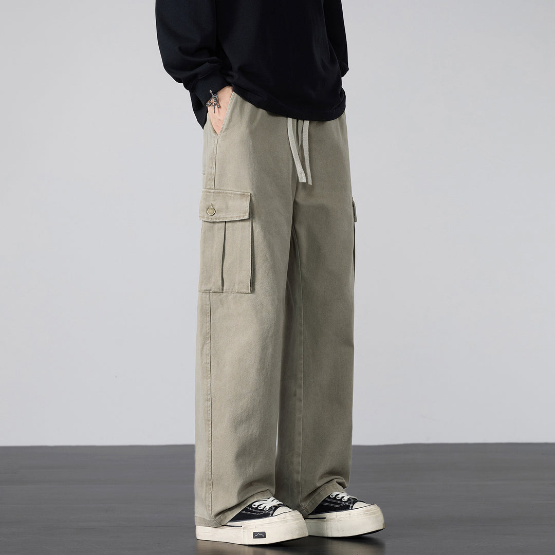 Men's Loose Cargo Pants with Drawstring Waist and Multiple Pockets Mune Fashion
