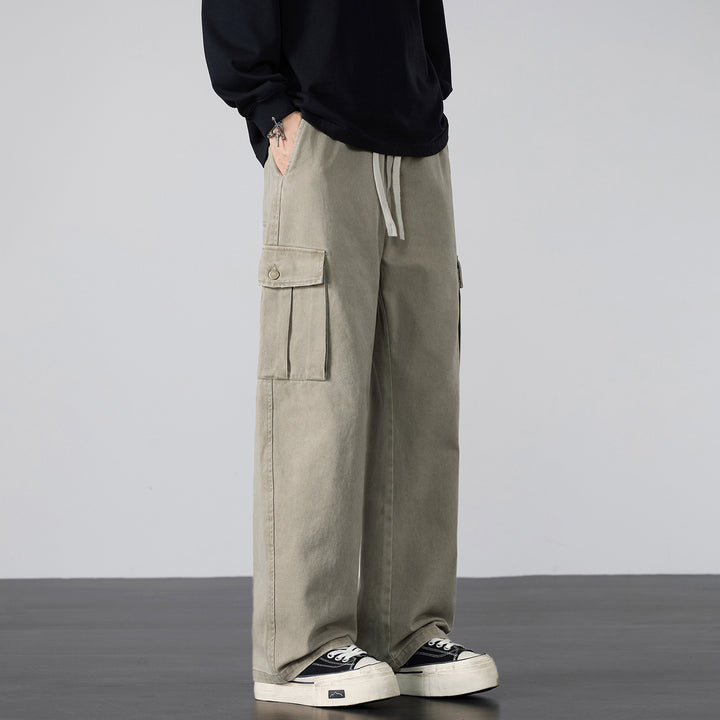 Men's Loose Cargo Pants with Drawstring Waist and Multiple Pockets Mune Fashion