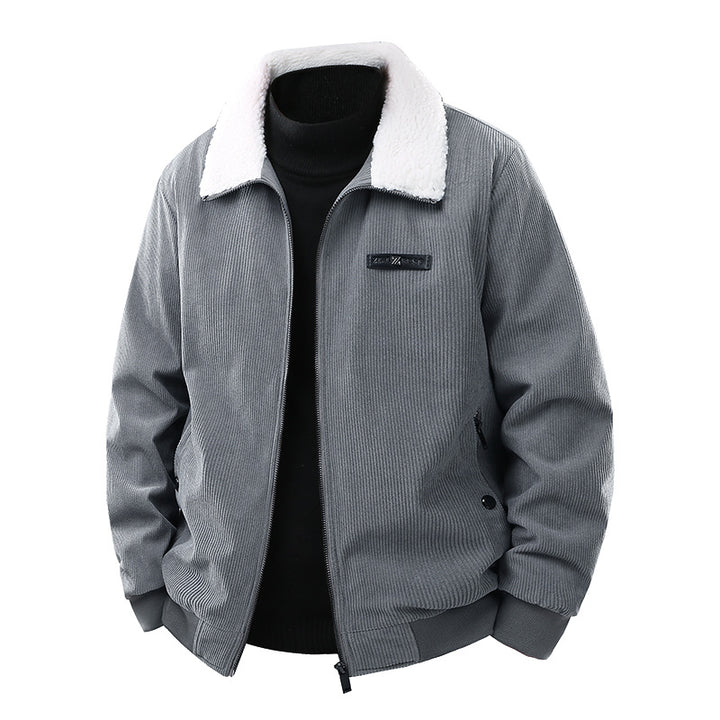 Men's corduroy college jacket with Sherpa collar, zipper, and practical side pockets Mune Fashion