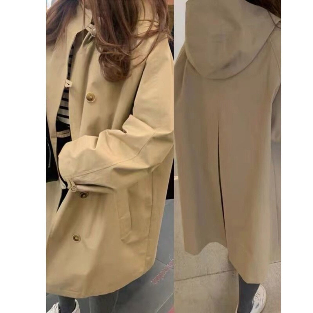 Ladies Hooded Coat in A-Line Cut with Back Pleat and Water-Repellent Surface Mune Fashion