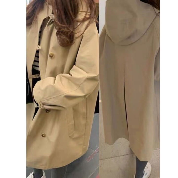Ladies Hooded Coat in A-Line Cut with Back Pleat and Water-Repellent Surface Mune Fashion
