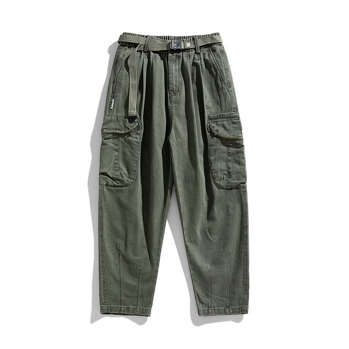 Men's utility cargo pants in relaxed tapered fit with elastic waistband and large flap pockets Drune