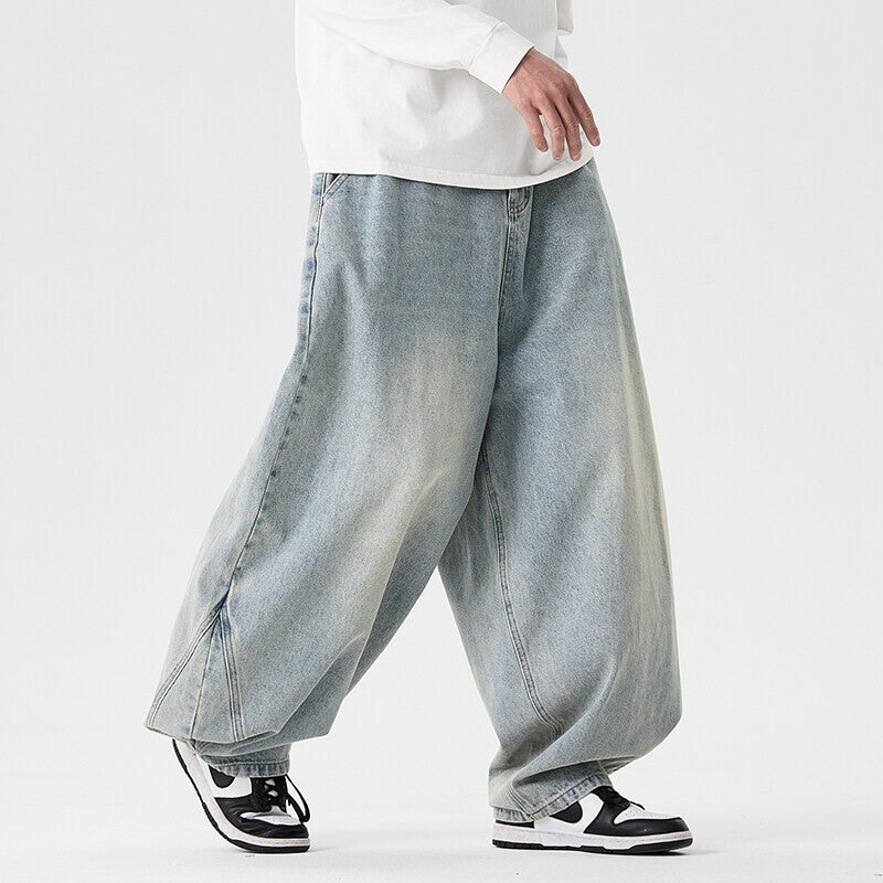 Men's extra-wide baggy jeans with a deep step, relaxed low-crotch cut, and wide hem Mune Fashion