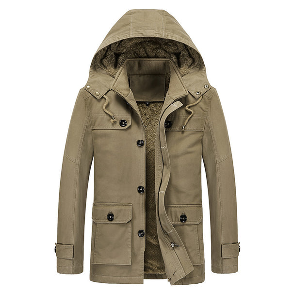 Men's Canvas Military Parka with Teddy Fleece Lining and Multifunctional Pockets Mune Fashion