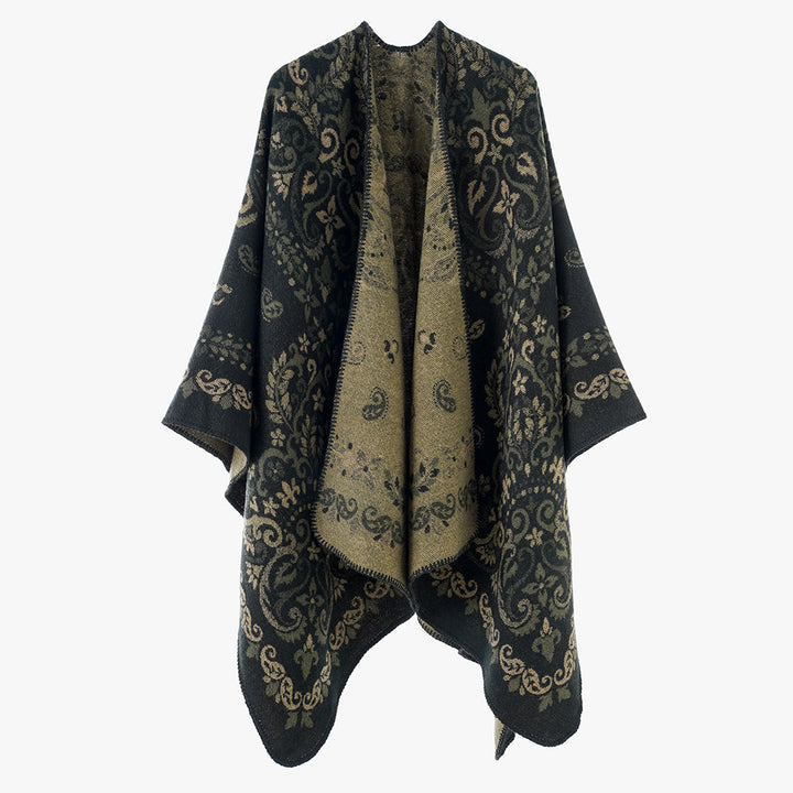Women's Reversible Ornamental Cape Poncho with Fine Jacquard Structure Mune Fashion