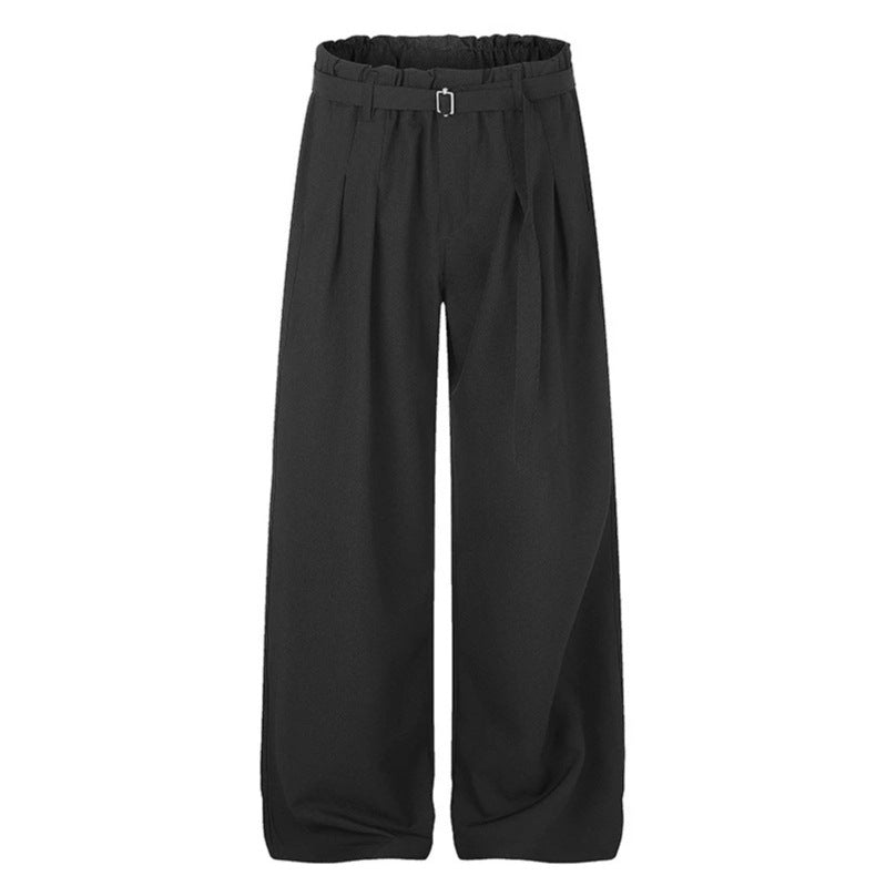 Ladies Wide High-Waist Palazzo Pants with Paperbag Waist, Pleats and Ties Belt Mune Fashion