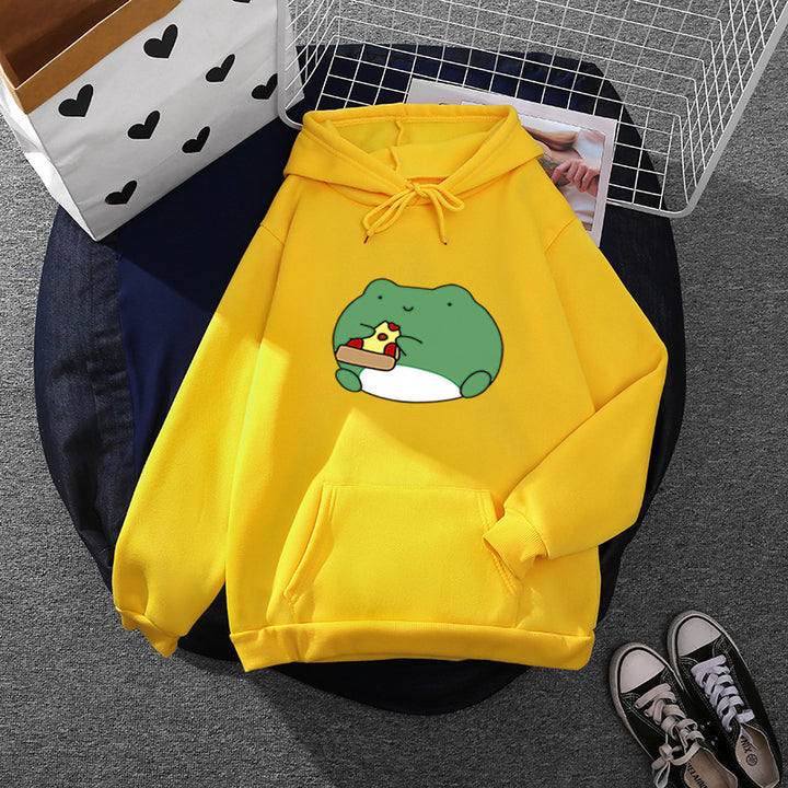 Women's cozy hoodie with kawaii frog pizza design and oversized relax fit Mune Fashion
