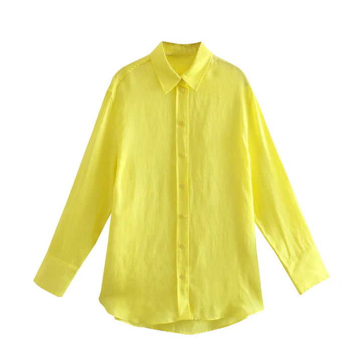 Women's Oversize Shirt Blouse with Extended Back, Boxy Cut and Continuous Button Placket Mune Fashion