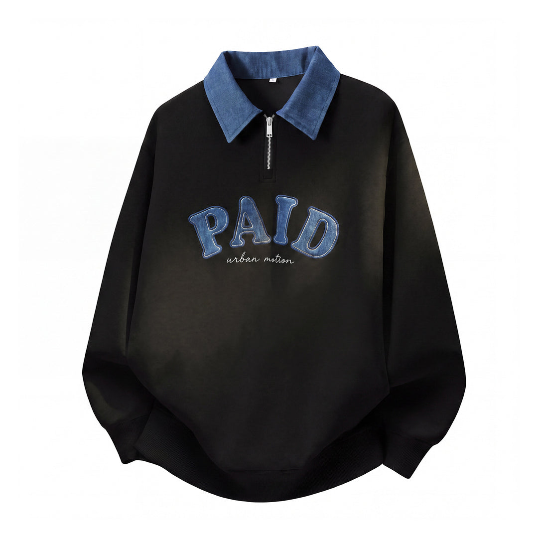 Unisex Oversize Sweatshirt with contrasting collar, half zip and Mune Fashion applique