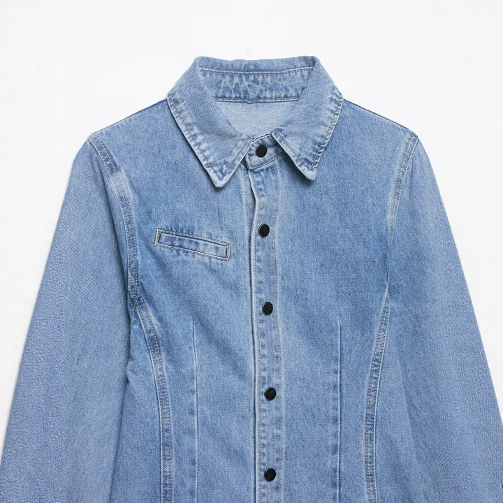 Women's Oversize Denim Shirt Jacket with Tailored Darts and Press Studs Mune Fashion