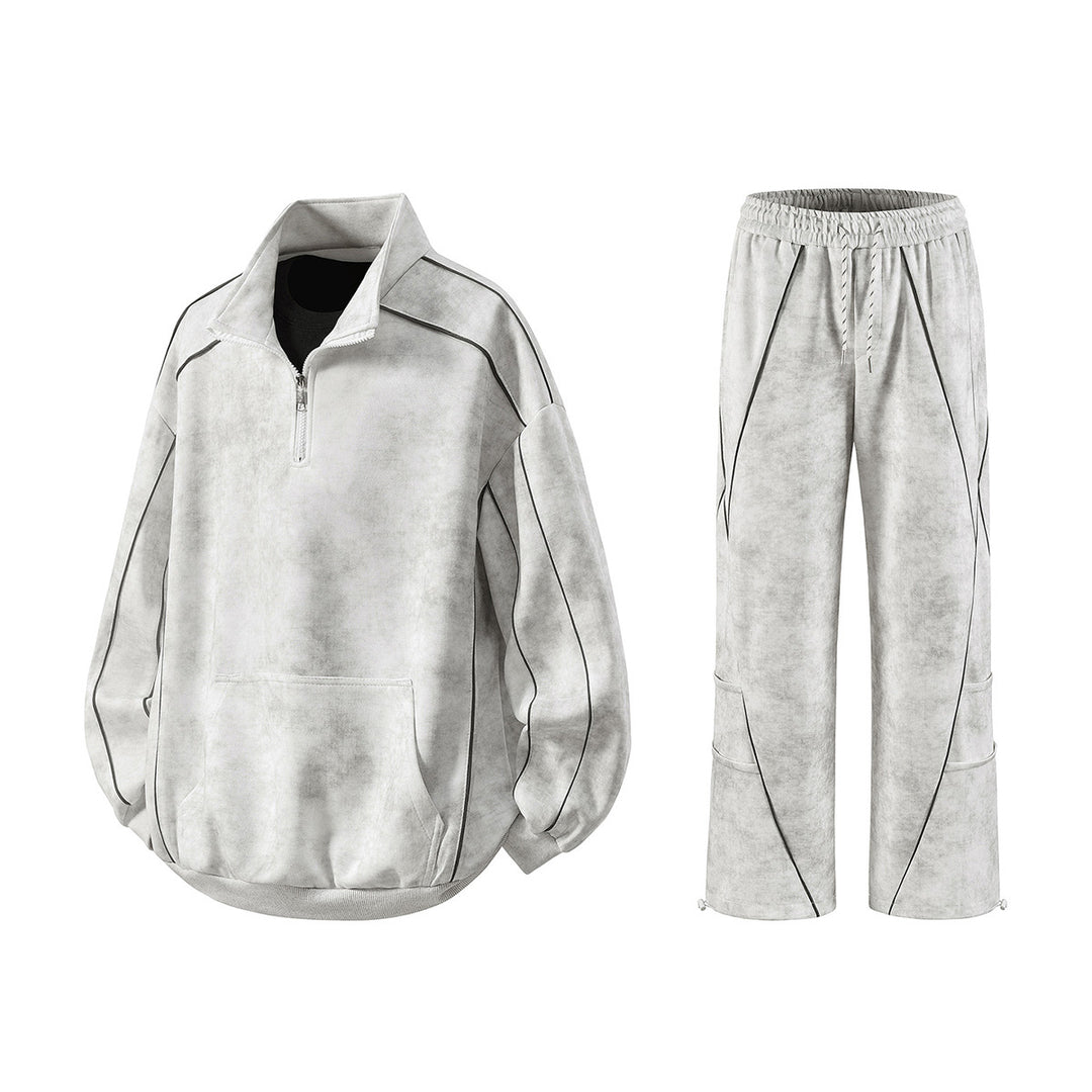 Men's Oversize Half-Zip Sweatshirt with Kangaroo Pocket, Contrast Piping and Balloon Sleeves Mune Fashion