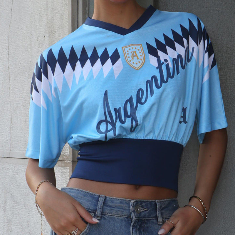 Women nan short-cut retro football shirt with elastic waistband Mune Fashion