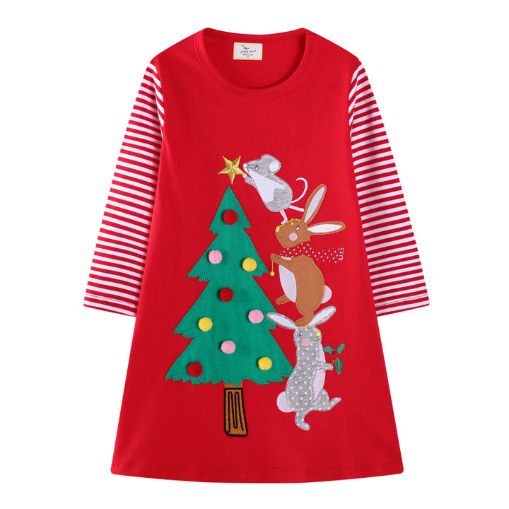 Girls' cotton dress with festive animal and Christmas tree design Mune Fashion