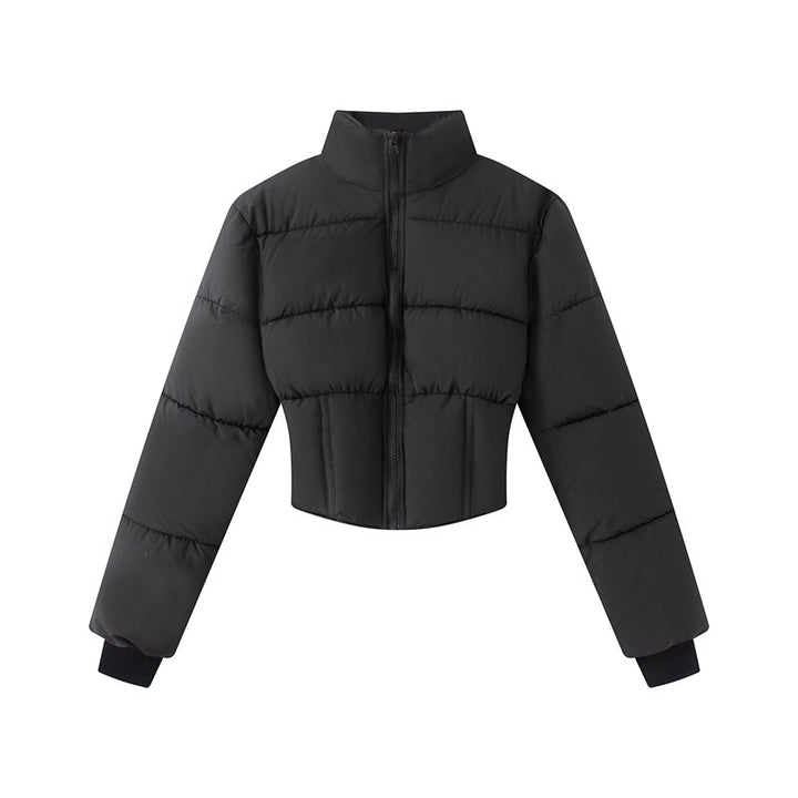 Women's cropped padded waist jacket with stand-up collar and shaping seams Mune Fashion