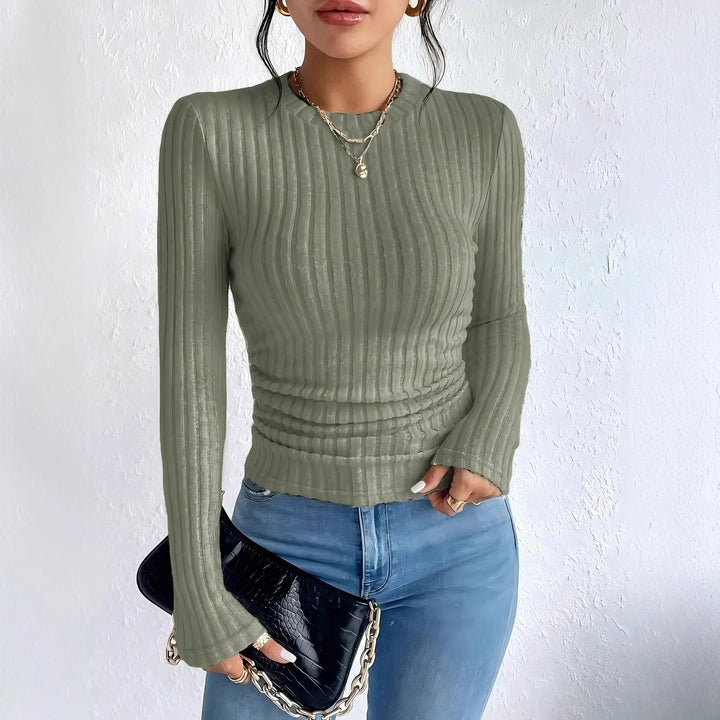Women's Ribbed Long Sleeve Shirt with Vertical Pleated Look and Tailored Fit Mune Fashion