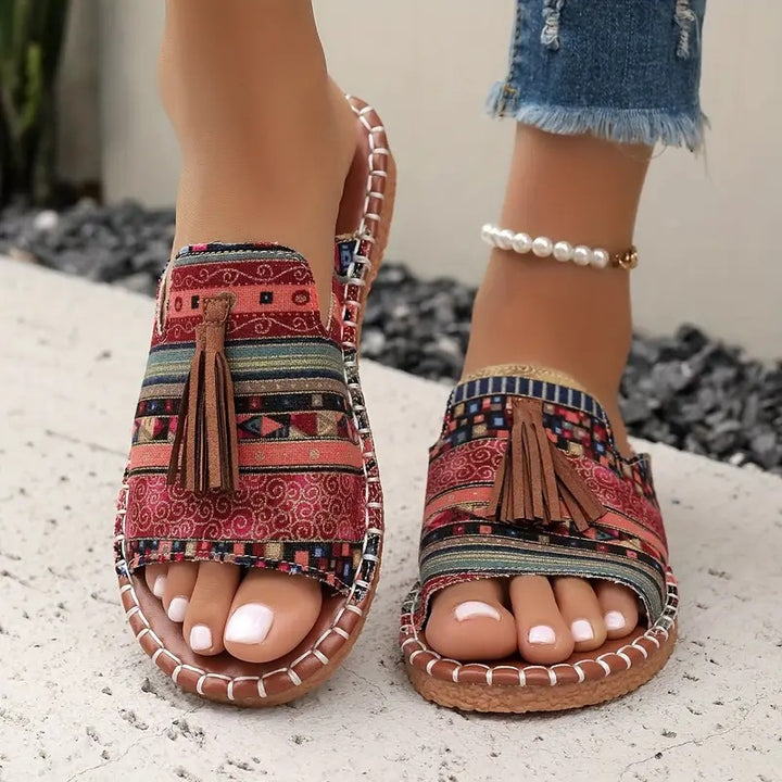Ladies Ethno-slipper-sandals with tassel and hand-stitched decorative seam Mune Fashion