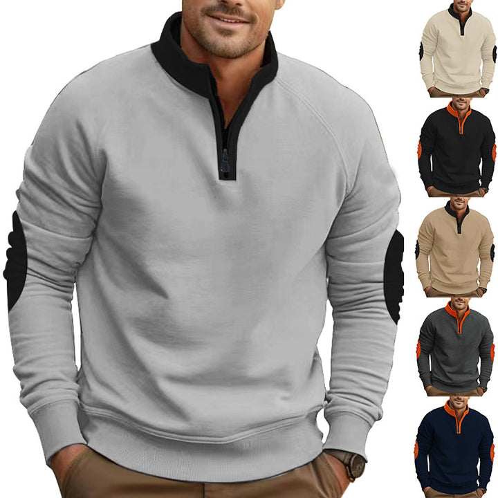 Men's nano lightweight cotton blend half-zip sweatshirt with stand collar, raglan sleeves, and reinforced elbows Mune Fashion