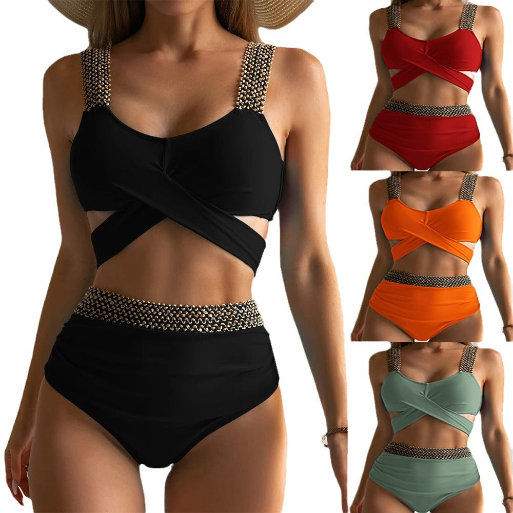 Women's High-Waisted Bikini Set with Stylish Wrap Top Mune Fashion