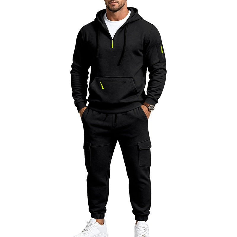 Men's Cargo Jogging Set with Hood, Half Zipper and Multi Pockets Mune Fashion