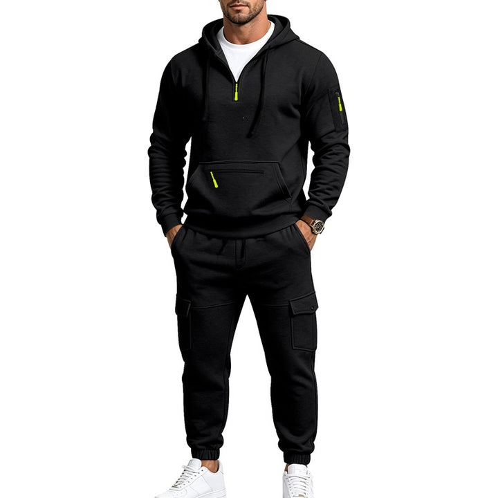 Men's Cargo Jogging Set with Hood, Half Zipper and Multi Pockets Mune Fashion