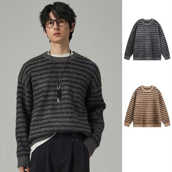 Women's chunky knit sweater with textured stripe pattern Mune Fashion
