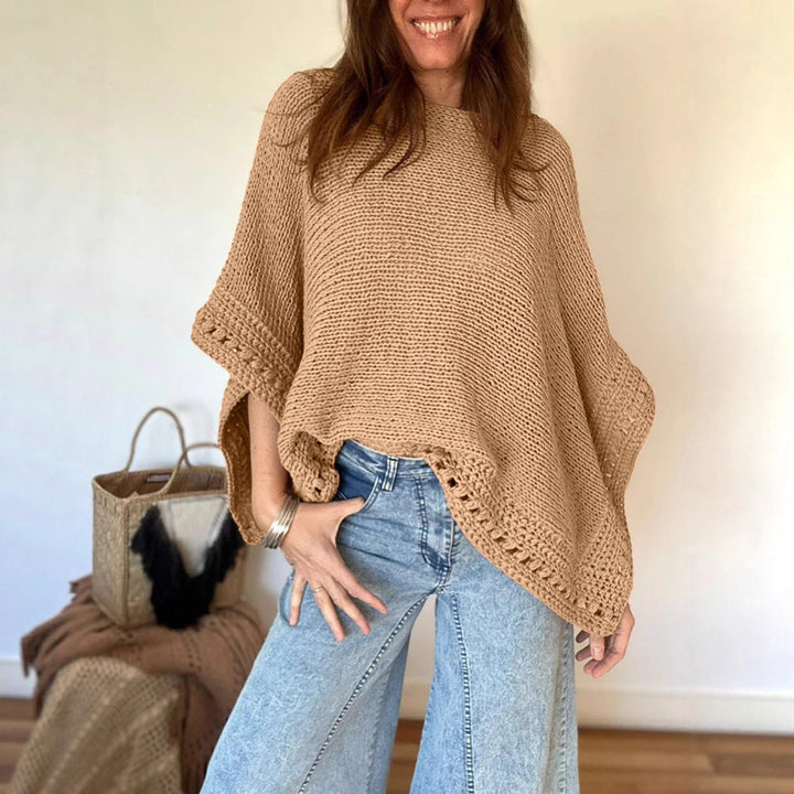 Women's Light Oversized Knit Poncho with Crochet Edge Drune