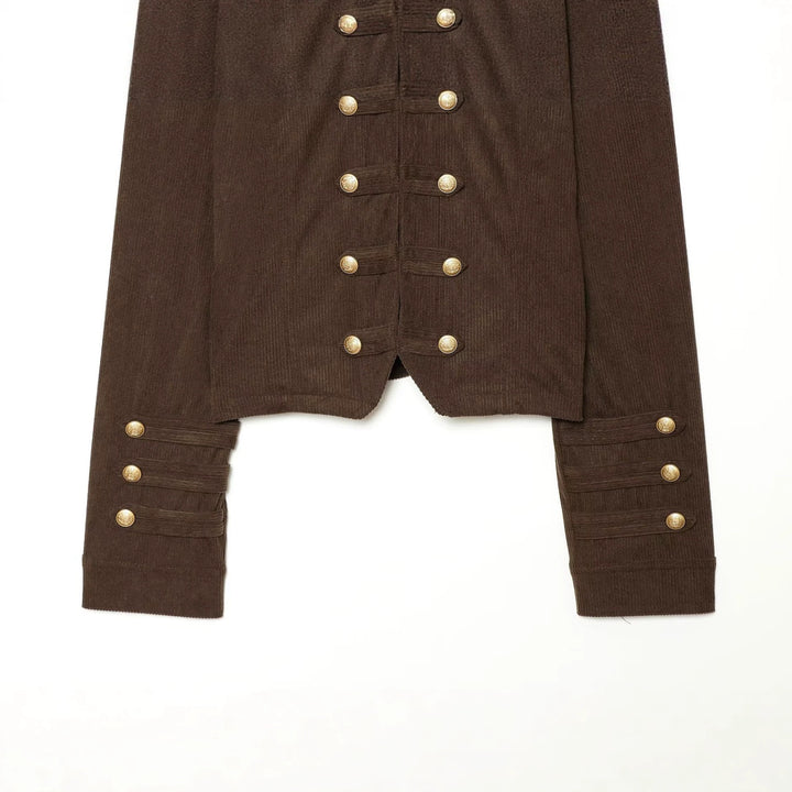 Women Short Military Jacket in Boxy Cut with Stand Collar and Decorative Buttons Drune