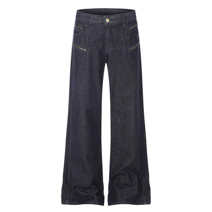 Women's Wide Denim Palazzo Jeans with High Waist and Decorative Zipper Pockets Mune Fashion