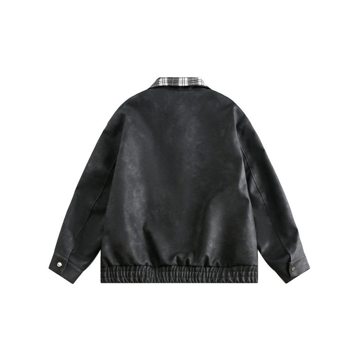 Men's suede look bomber jacket with checked shirt collar, flap pockets, and elastic hem Mune Fashion