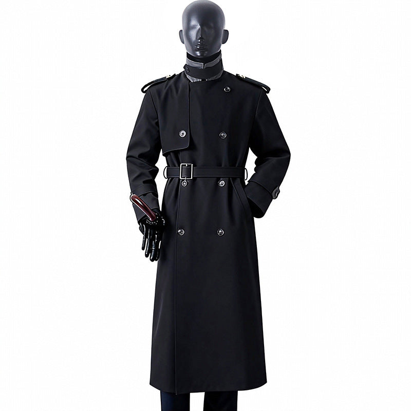 Men's Timeless Maxi Long Trench Coat in Military Style with Storm Flap and Waist Belt Mune Fashion