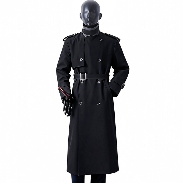 Men's Timeless Maxi Long Trench Coat in Military Style with Storm Flap and Waist Belt Mune Fashion