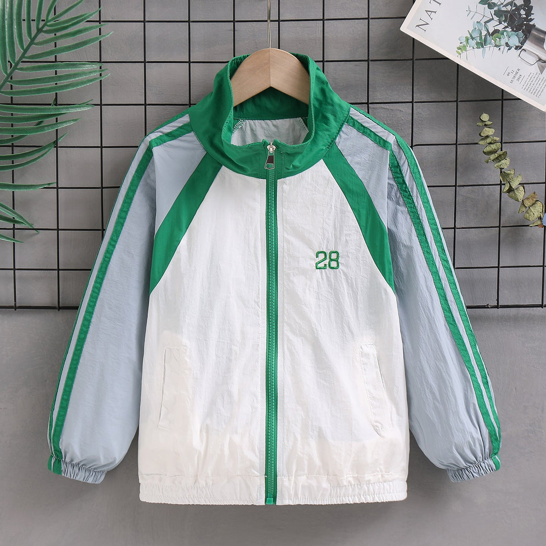 Unisex nan lightweight retro windbreaker with stand-up collar, full zipper and striking contrast stripes Mune Fashion