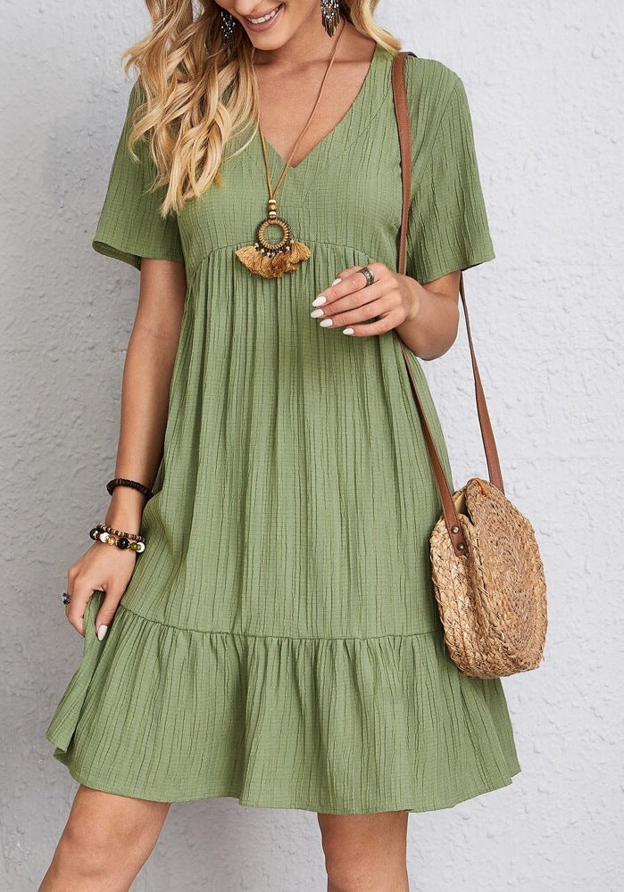 Women nan Crinkle summer dress with V-neck, empire seam and ruffle hem Mune Fashion