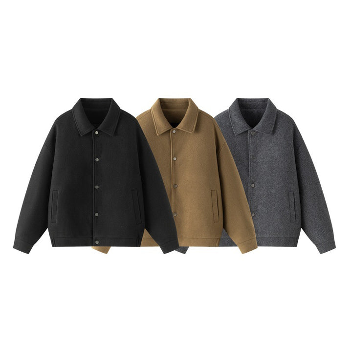 Men's Oversized College Jacket made of Wool Blend with Snap Button Placket and Hidden Pockets Mune Fashion