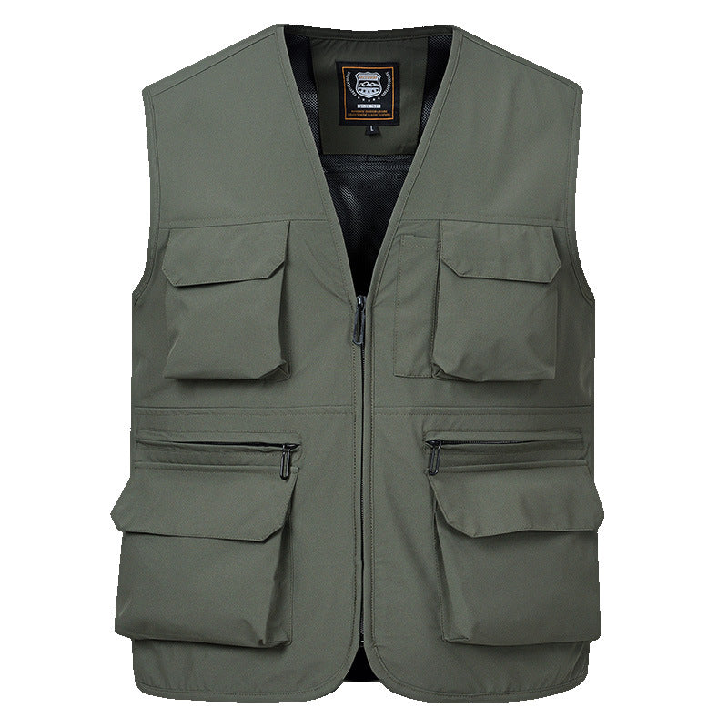 Men's multi-pocket utility vest with full-length zipper, breathable mesh lining, and large capacity flap and zipper pockets Mune Fashion