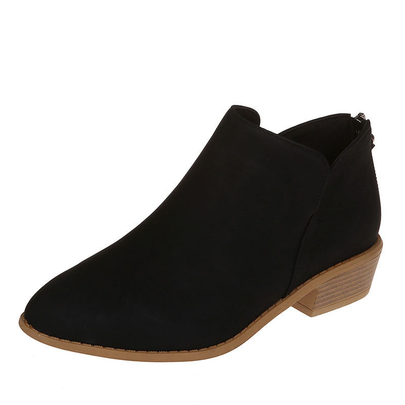Women's pointed toe slip-on ankle boots with small block heel and ergonomic comfort footbed Mune Fashion