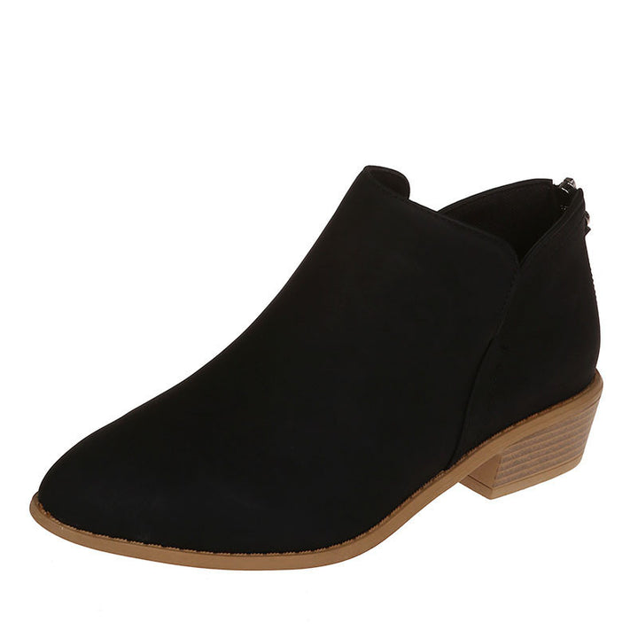 Women's pointed toe slip-on ankle boots with small block heel and ergonomic comfort footbed Mune Fashion