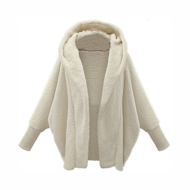 Women's Cozy Oversized Hoodie Cardigan made of Teddy Fleece with Bat Sleeves Mune Fashion