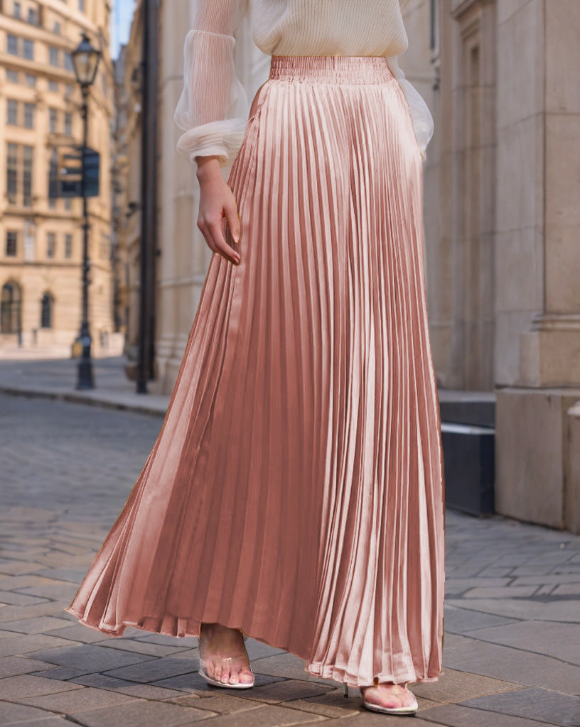 Women nan Maxi skirt pleated from flowing satin with elastic waistband Mune Fashion