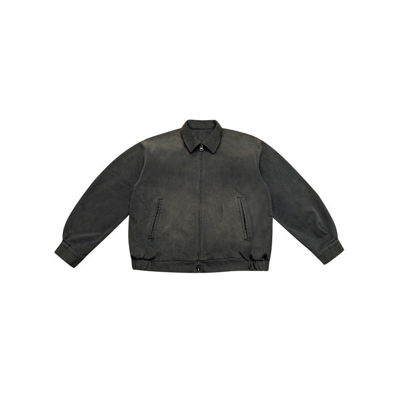 Men's Boxy Bomber Jacket in Suede Look with Shirt Collar, Zipper and Elastic Hem Mune Fashion
