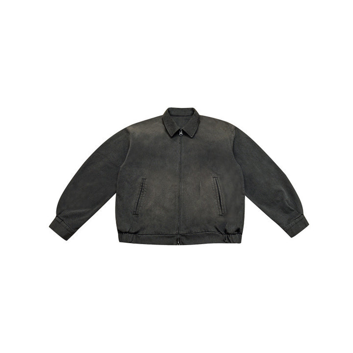 Men's Boxy Bomber Jacket in Suede Look with Shirt Collar, Zipper and Elastic Hem Mune Fashion