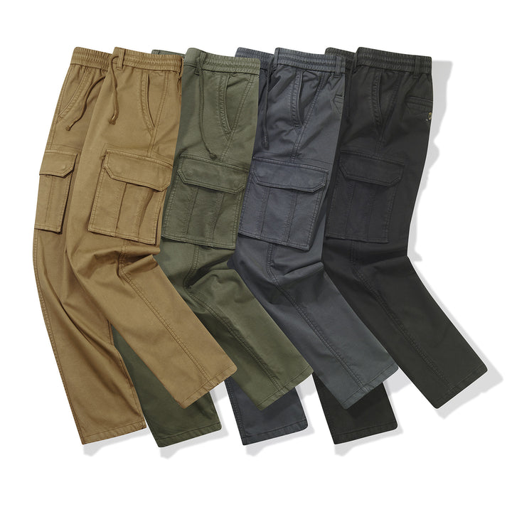 Men's Slim-Fit Utility Cargo Pants with Elastic Waistband, Drawstring and Integrated Web Belt Mune Fashion