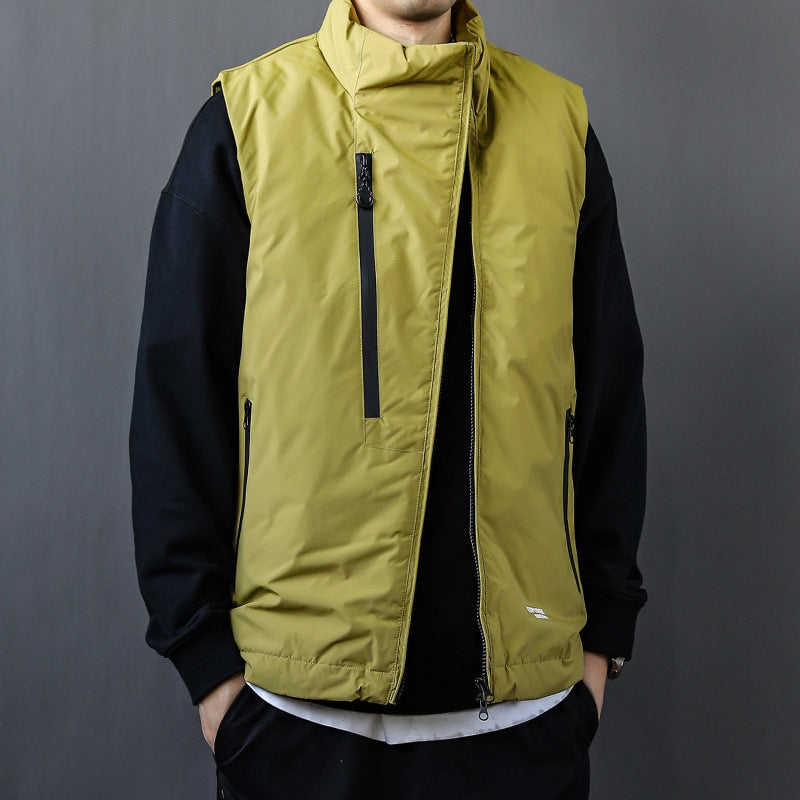 Men's Padded Outdoor Quilted Vest with High Standing Collar Mune Fashion